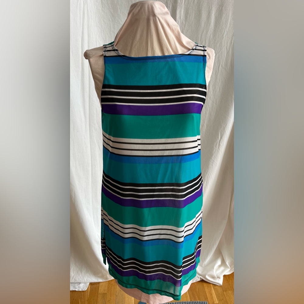 Bleu Rod Beattie Sleeveless Green, Blue, White & Purple Striped Beach Cover Up